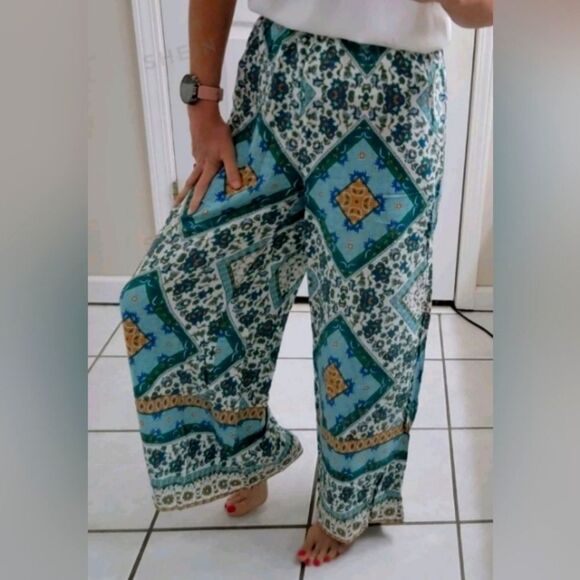 Boho paisley print wide leg pants sz small - Picture 1 of 7